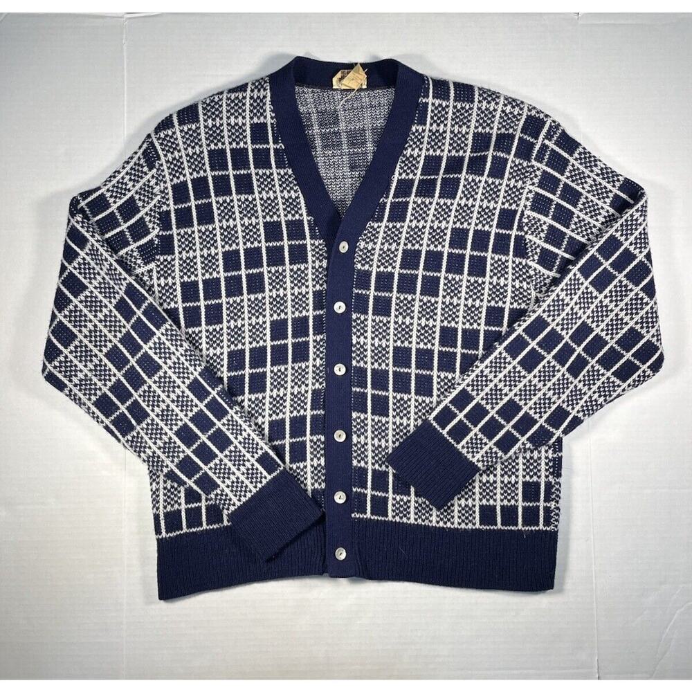 Vintage 70s Geometric Knit Cardigan Sweater Dad Grandpa MongomeryWard Hipster